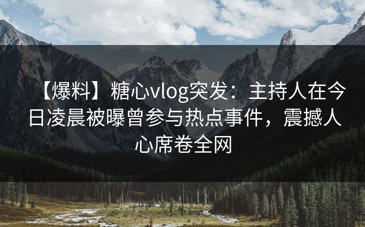 【爆料】糖心vlog突发：主持人在今日凌晨被曝曾参与热点事件，震撼人心席卷全网